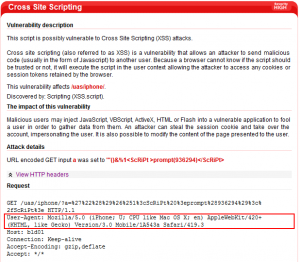 Example of Cross-Site Scripting vulnerability detected by Acunetix WVS 8