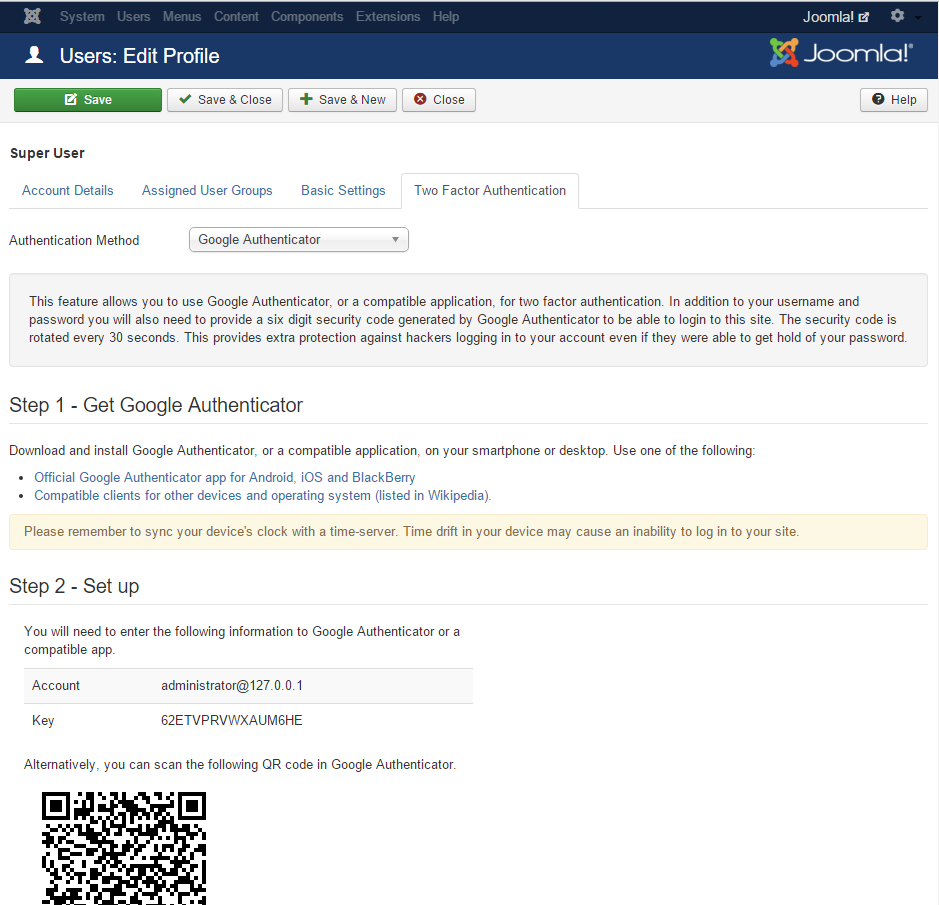 Joomla! Two Factor Authentication